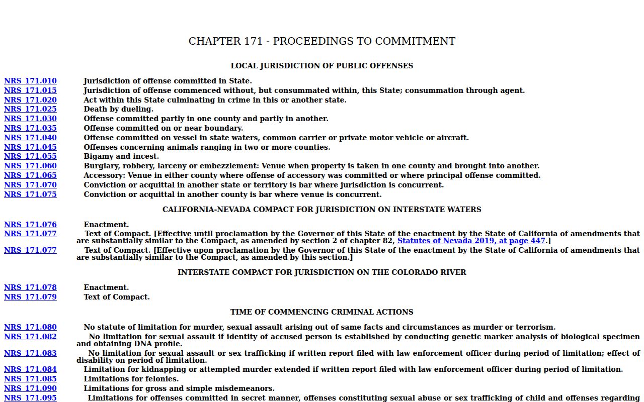 Nevada NRS Chapter 171 arrest warrant statute page