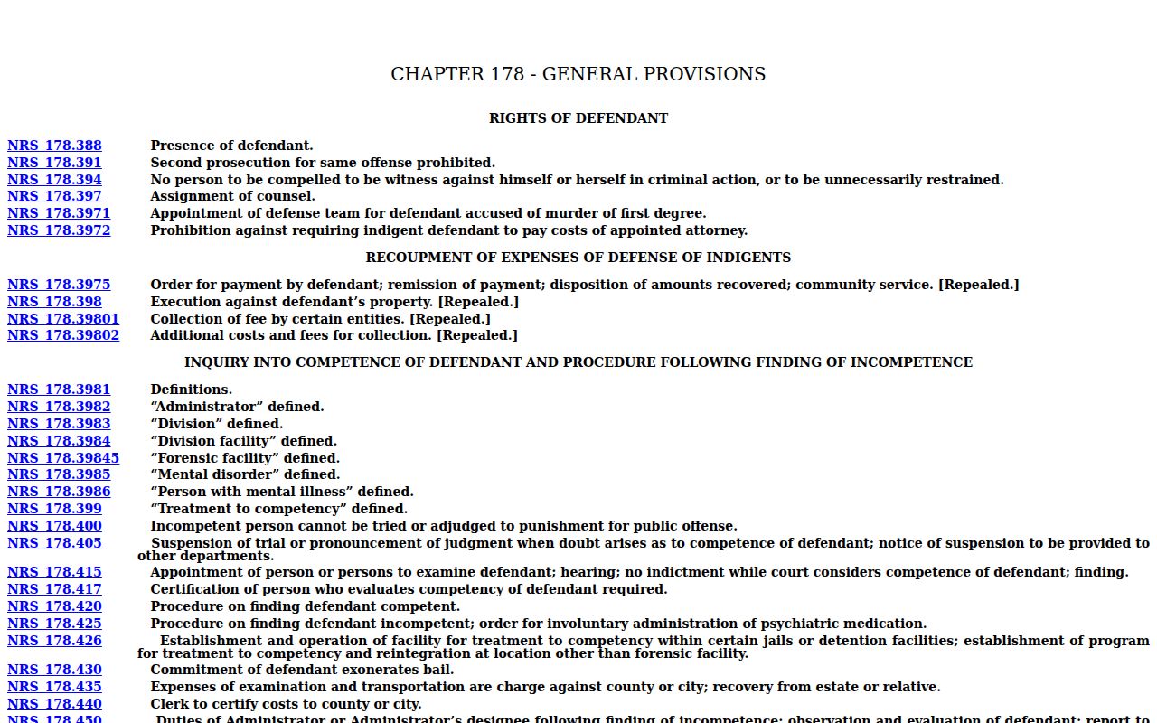Nevada NRS Chapter 178 statutory text for misdemeanor failure to appear