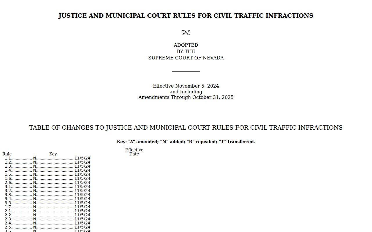 Nevada civil traffic rules reference used for traffic warrant classification